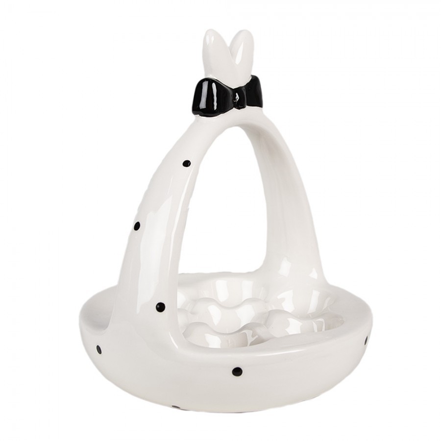 Černobílý keramický stojan na vajíčka Black&White Bunny - Ø 16*19 cm 