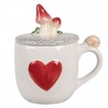 Bílý hrnek se srdíčkem a víčkem s houbami - 14*10*9 /15 cm / 400 ml