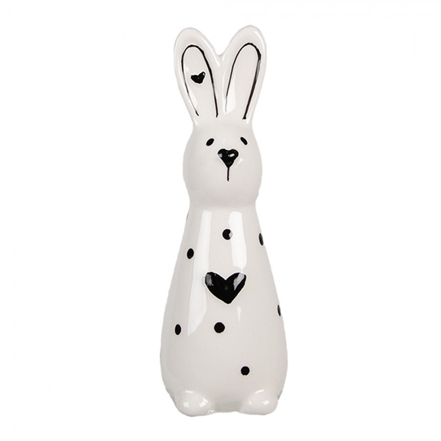 Bílo-černá keramická dekorace králíček Black&White Bunny - 5*4*13 cm Clayre & Eef