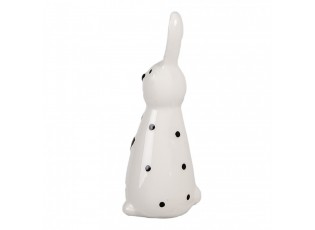 Bílo-černá keramická dekorace králíček se srdíčkem - 5*4*13 cm