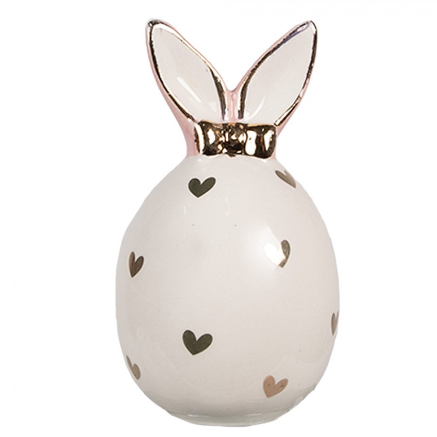 Růžovobílé keramické dekorační vajíčko Rabbit Heart - Ø 5x9 cm Clayre & Eef