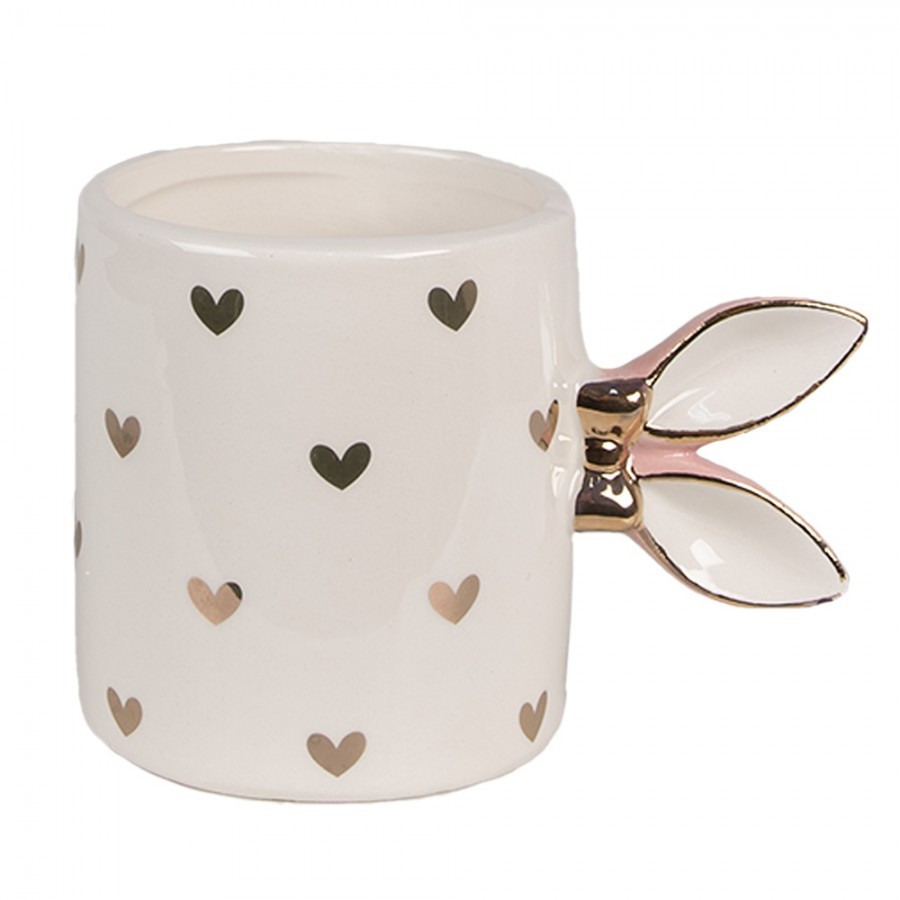 Růžovobílý keramický hrneček Rabbit Heart - 13*9*9 cm / 300 ml