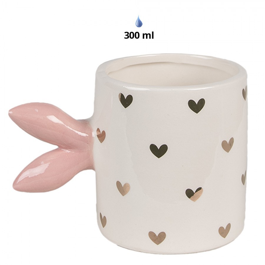 Růžovobílý keramický hrneček Rabbit Heart - 13*9*9 cm / 300 ml