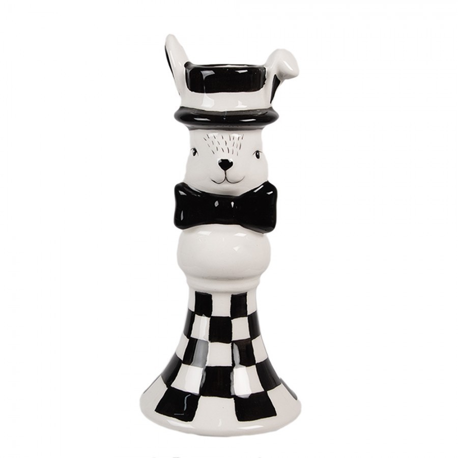 Černobílý keramický svícen Black&White Bunny - Ø 7*17 cm 6CE1690