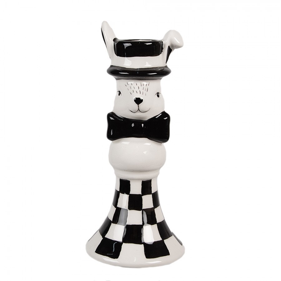 Černobílý keramický svícen Black&White Bunny - Ø 7*17 cm