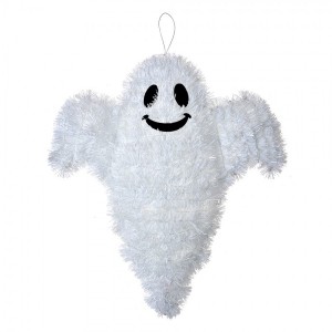 Bílá plastová nástěnná dekorace duch na Halloween - 32*3*37 cm