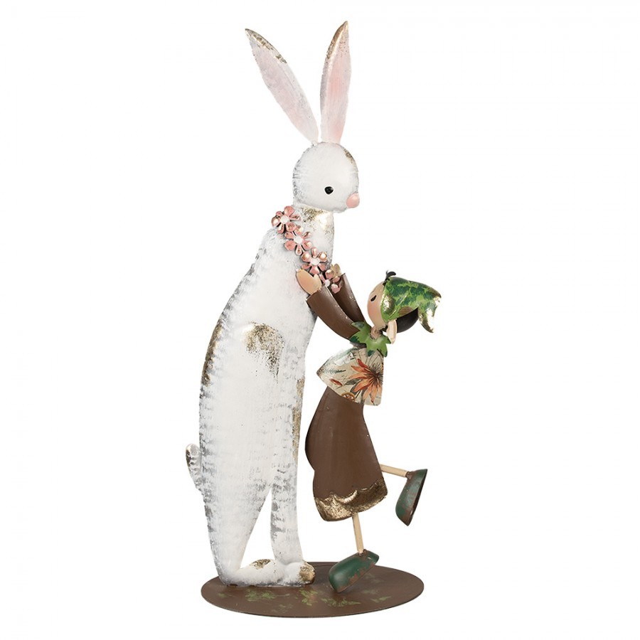 Kovová dekorativní socha králík s dívkou - 25*13*57 cm 6Y5597