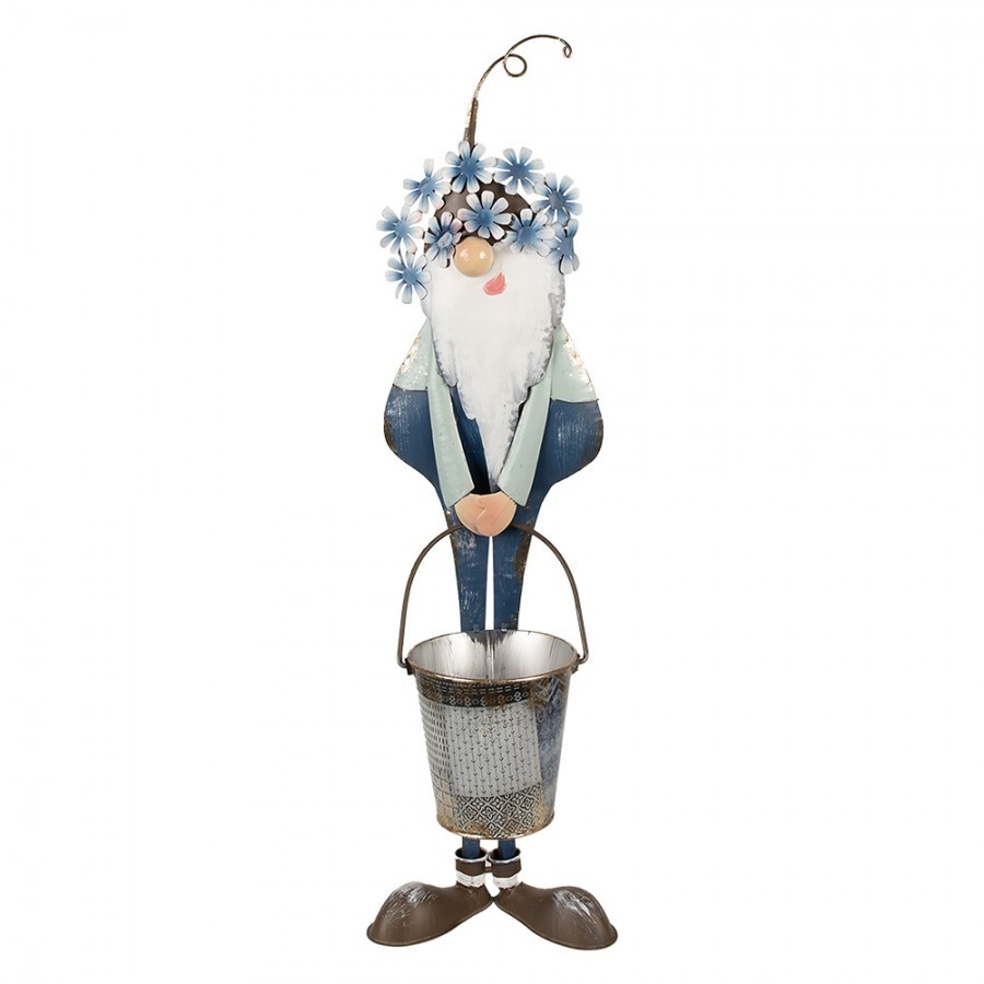 Kovová modrá dekorativní figurka skřítek s kbelíkem - 19*18*67 cm Clayre & Eef