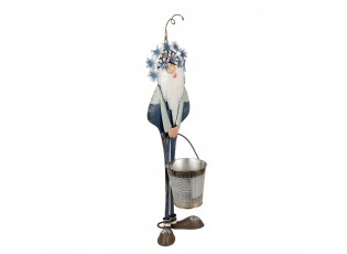 Kovová modrá dekorativní figurka skřítek s kbelíkem - 19*18*67 cm