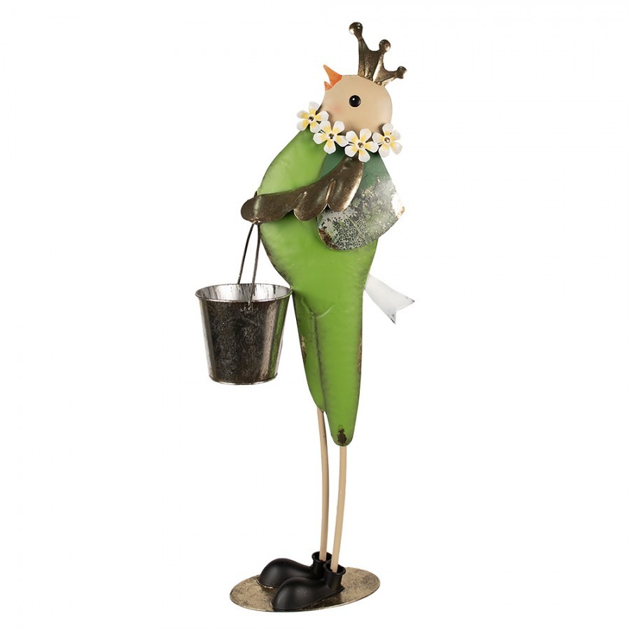 Kovová zelená dekorativní figurka ptáček s kbelíkem - 30*15*83 cm 5Y1219