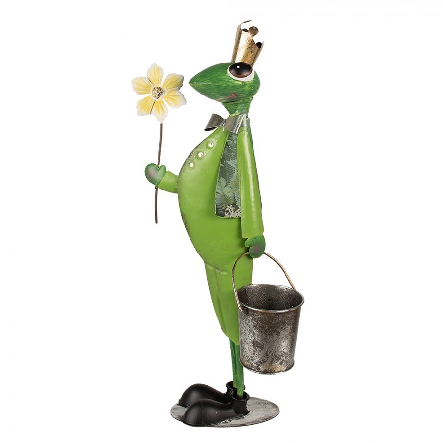 Kovová zelená dekorativní figurka žabák s kbelíkem - 29*15*67 cm 5Y1218