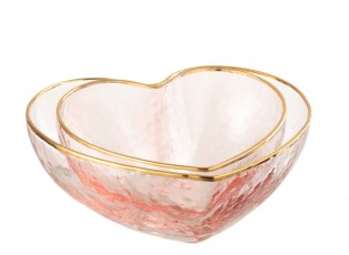 Set 2ks růžová skleněná miska ve tvaru srdce Heart - 15*115*5,5/ 12*12*5 cm