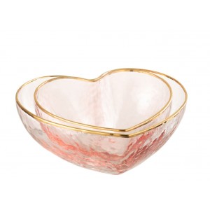 Set 2ks růžová skleněná miska ve tvaru srdce Heart - 15*115*5,5/ 12*12*5 cm