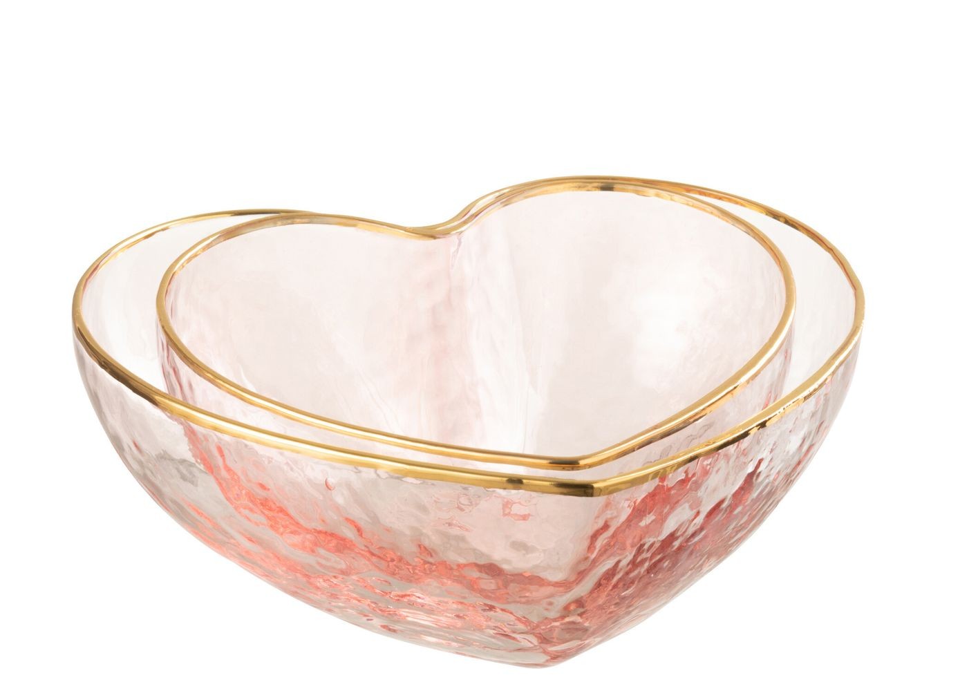 Set 2ks růžová skleněná miska ve tvaru srdce Heart - 15*115*5,5/ 12*12*5 cm