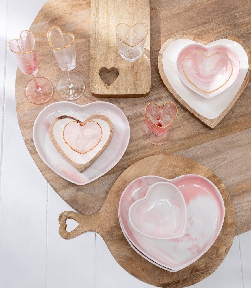 Set 2ks růžová skleněná miska ve tvaru srdce Heart - 15*115*5,5/ 12*12*5 cm