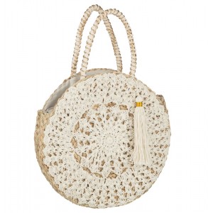 Plážová kulatá taška z mořské trávy s krajkou Beach Bag Lace - Ø 40*7cm