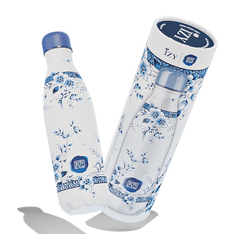 Bílo-modrá nerezová termoláhev IZY Delft Blue Faience - Ø 7*27cm / 500ml  IZY Bottles