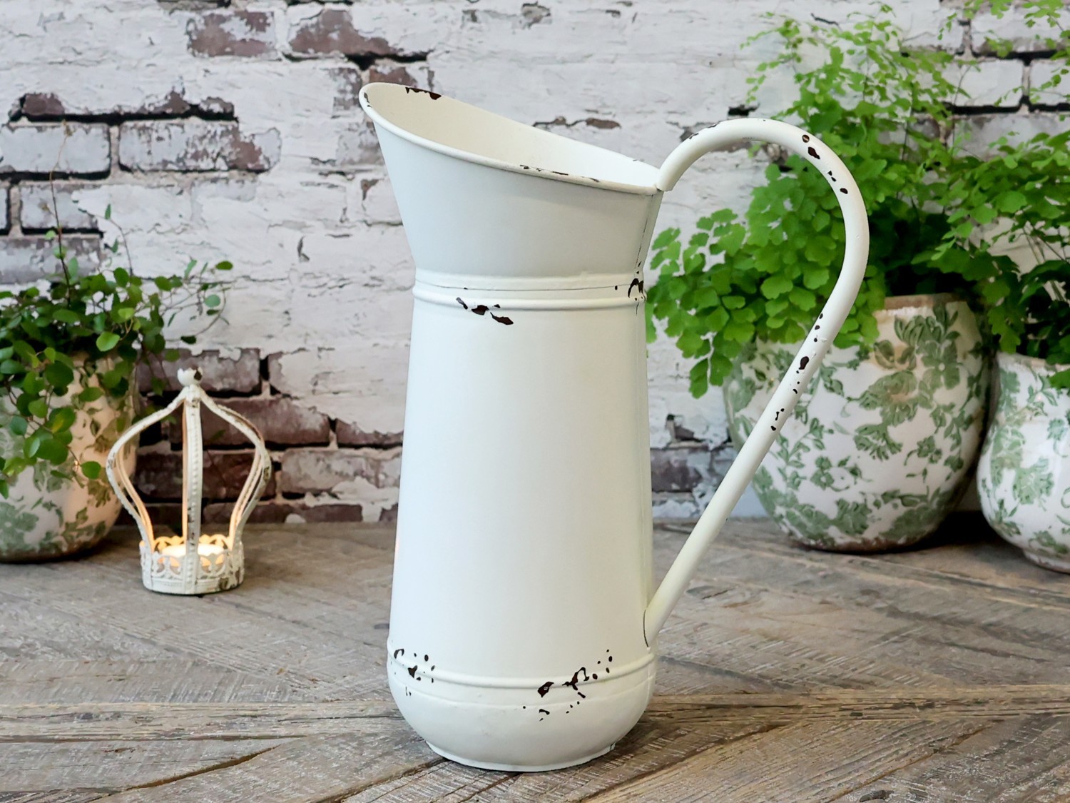 Krémový antik dekorační plechový džbán Joug - 23*13*30 cm