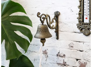 Bronzový antik litinový zvonek s ornamenty - 7*14*13 cm