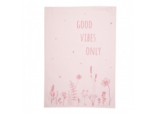 Růžová bavlněná utěrka s kytičkami Good Vibes Only - 47*70 cm