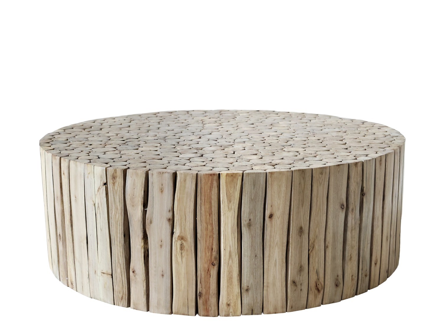 Přírodní kulatý stůl z dřevěných špalíků Eucalypt - Ø 90*30cm Chic Antique