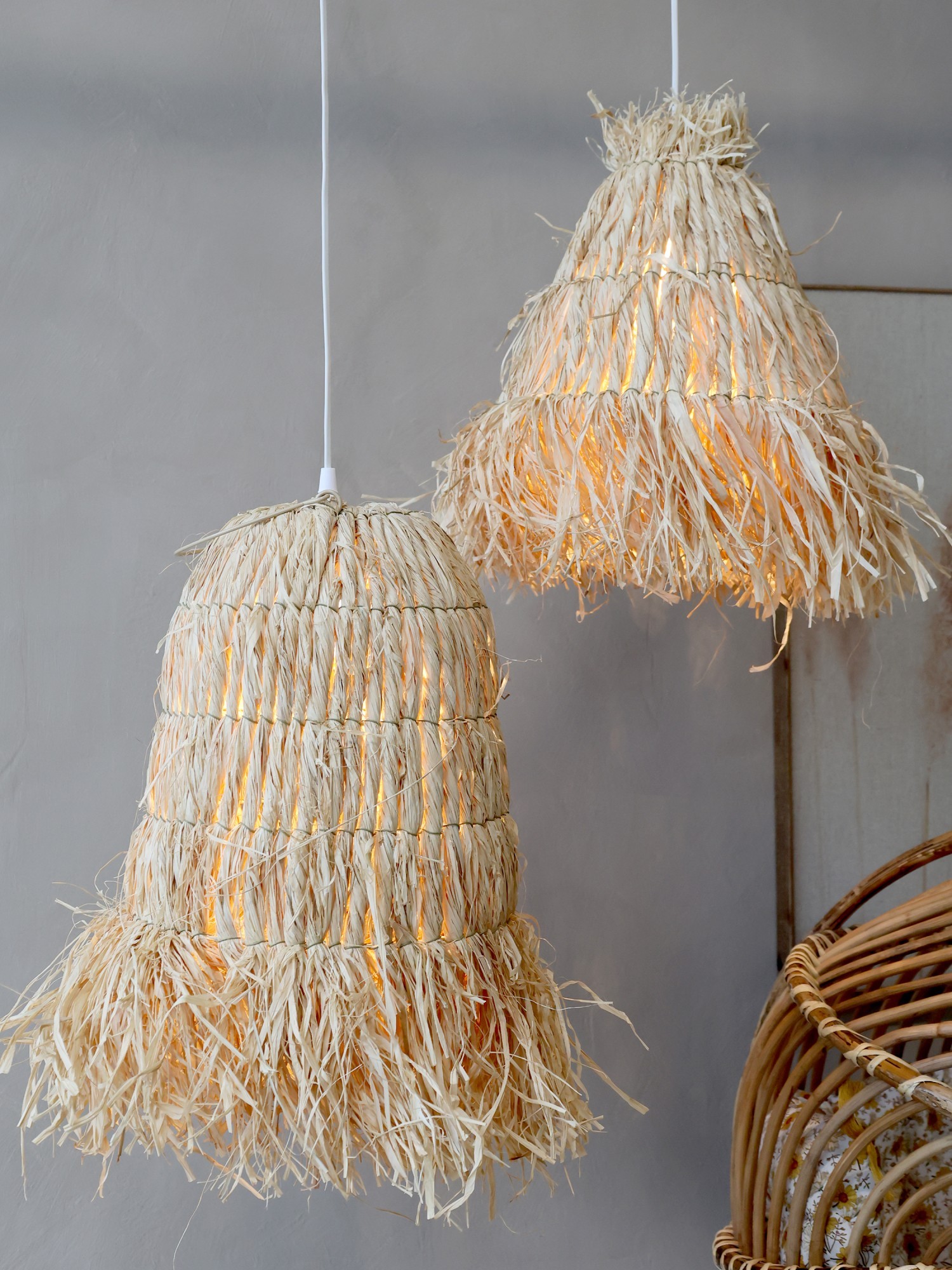 Přírodní závěsné lýkové stínidlo Raffia - Ø 30*26 cm/ E27