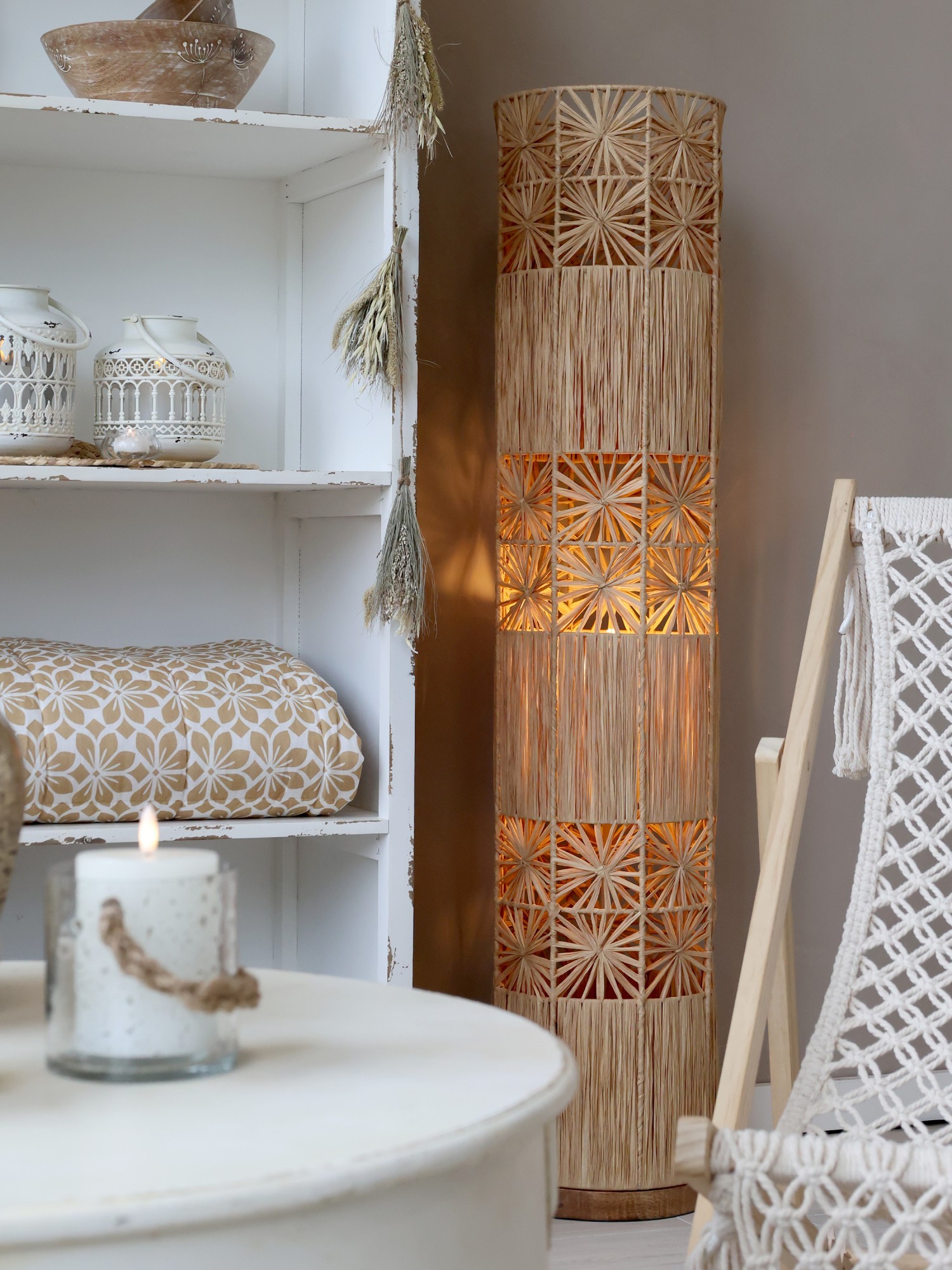 Přírodní stojací lampa s lýkovým stínidlem Raffia - Ø 28*127 cm/ E27