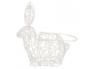Bílý dekorační drátěný košík ve tvaru králíka - 20*12*24 cm