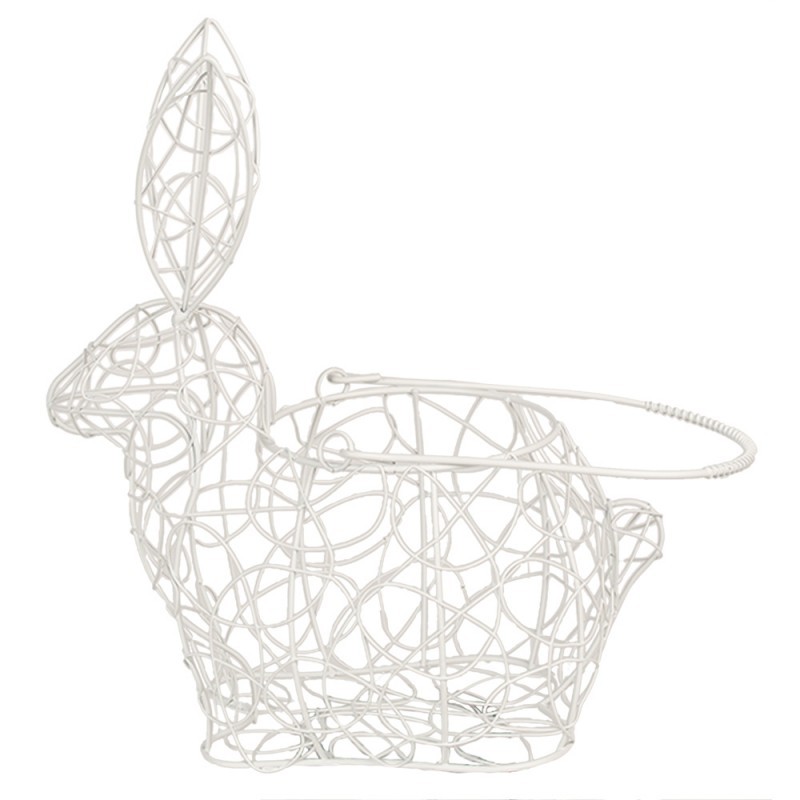 Bílý dekorační drátěný košík ve tvaru králíka - 20*12*24 cm 6Y4659W