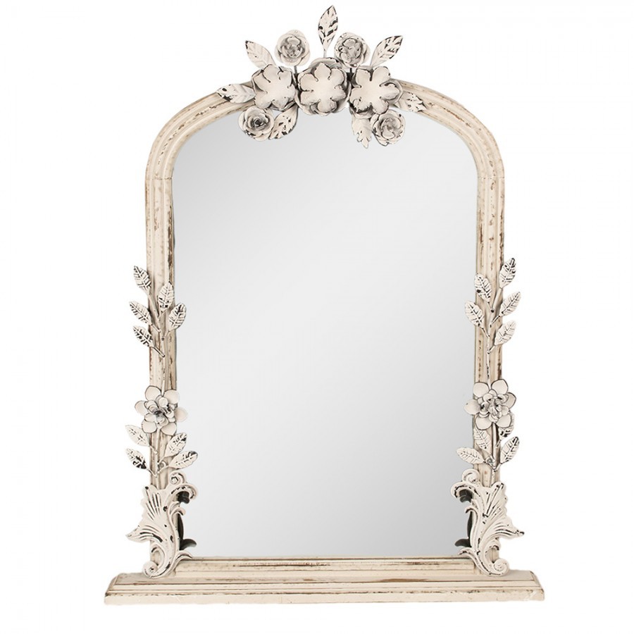 Béžové antik nástěnné zrcadlo zdobené květy Brocante - 56*5*77 cm Clayre & Eef