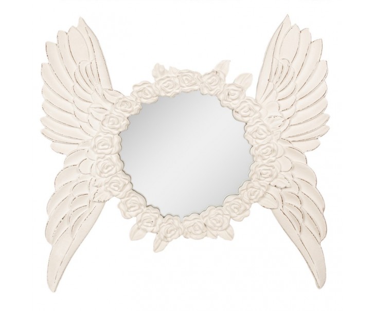 Béžové nástěnné zrcadlo s růžemi a andělskými křídly Brocante - 62*5*60 cm