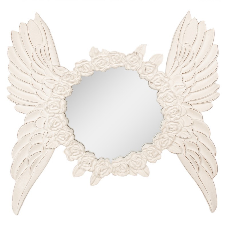Béžové nástěnné zrcadlo s růžemi a andělskými křídly Brocante - 62*5*60 cm Clayre & Eef
