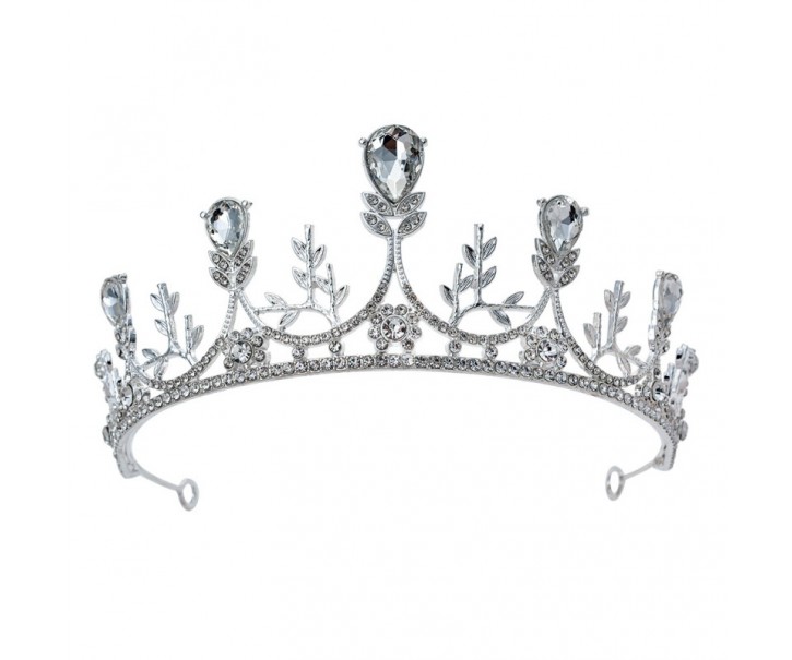 Stříbrná kovová korunka s krystaly Princess - Ø 14*6 cm