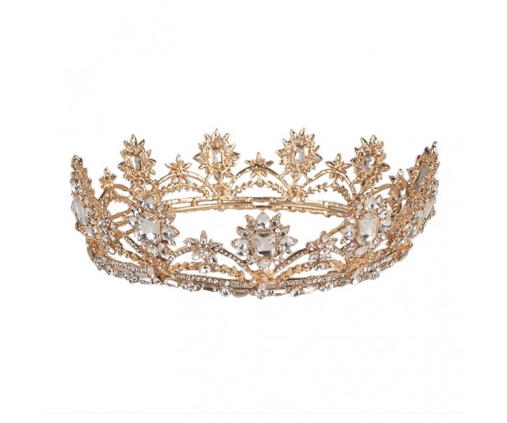 Zlatá kovová korunka s krystaly Princess - Ø 15*6 cm