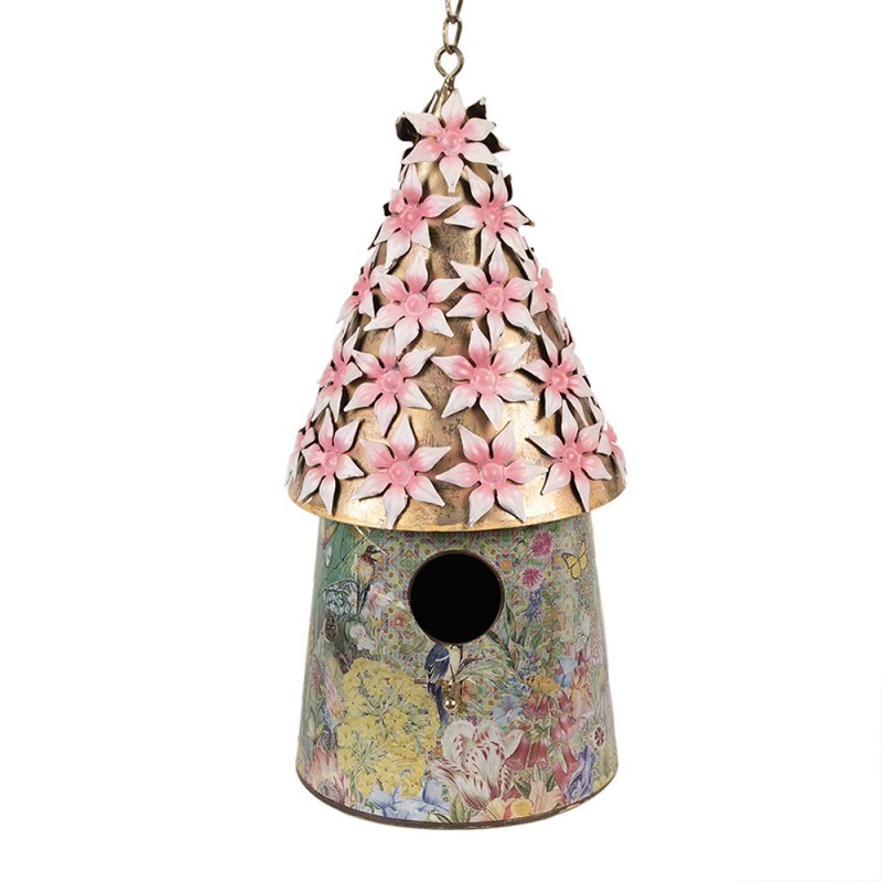 Závěsná dekorace ptačí budka s ptáčky a květy - Ø 17*33/70 cm Clayre & Eef