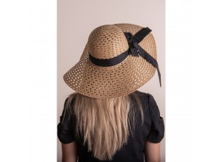 Hnědý sluneční dámský klobouk s černou mašlí - Ø 46*13/ 56cm