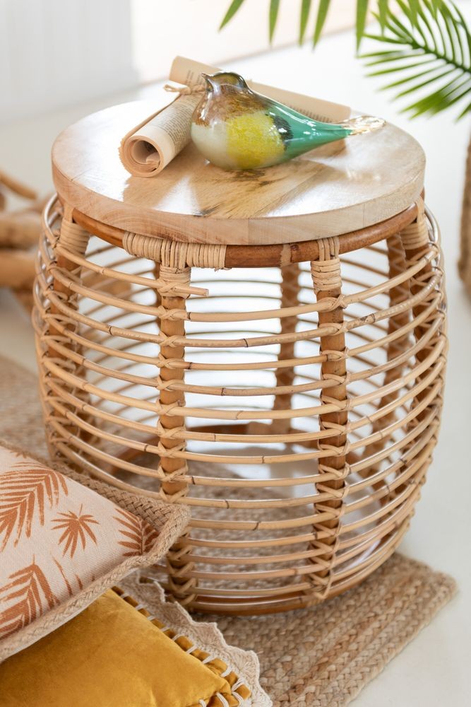 Přírodní ratanový odkládací stolek Ana Rattan Natural - Ø 40*48 cm