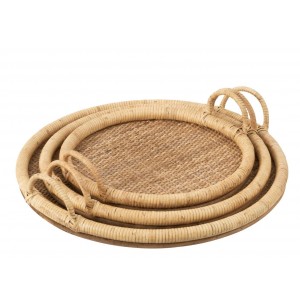 Set 3ks kulatý ratanový podnos s uchy Rattan Boom - Ø 48*10 / Ø 40*9 / Ø 31*9 cm
