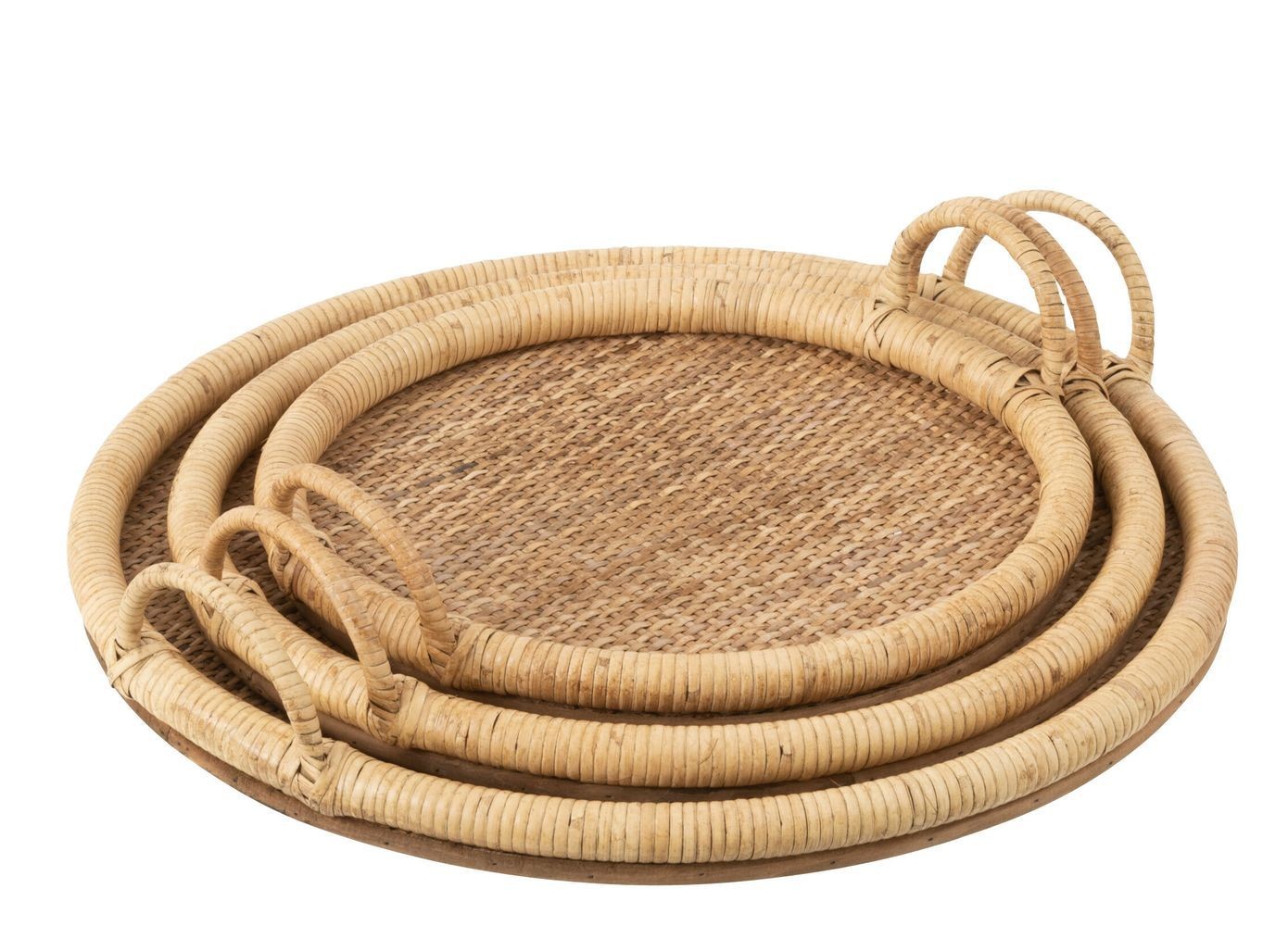 Set 3ks kulatý ratanový podnos s uchy Rattan Boom - Ø 48*10 / Ø 40*9 / Ø 31*9 cm