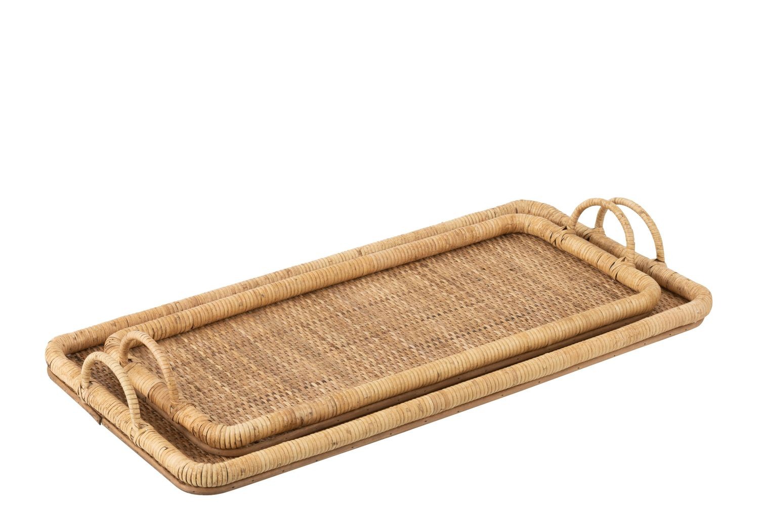 Set 2ks ratanový podnos s uchy Rattan Boom - 71*36*10/ 61*28*9 cm
