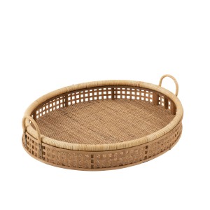 Přírodní oválný ratanovo-bambusový podnos s uchy Rattan Boom L - 65*52*16 cm