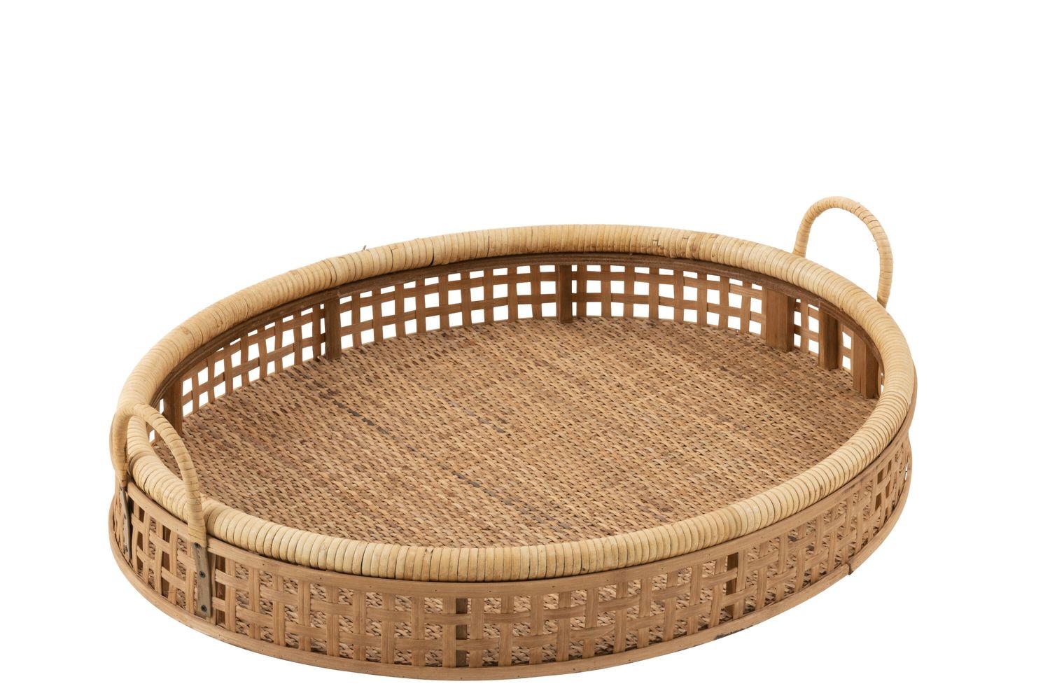 Přírodní oválný ratanovo-bambusový podnos s uchy Rattan Boom L - 65*52*16 cm