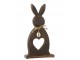 Hnědá dekorace králík z mangového dřeva se srdíčkem - 11*2,5*29 cm