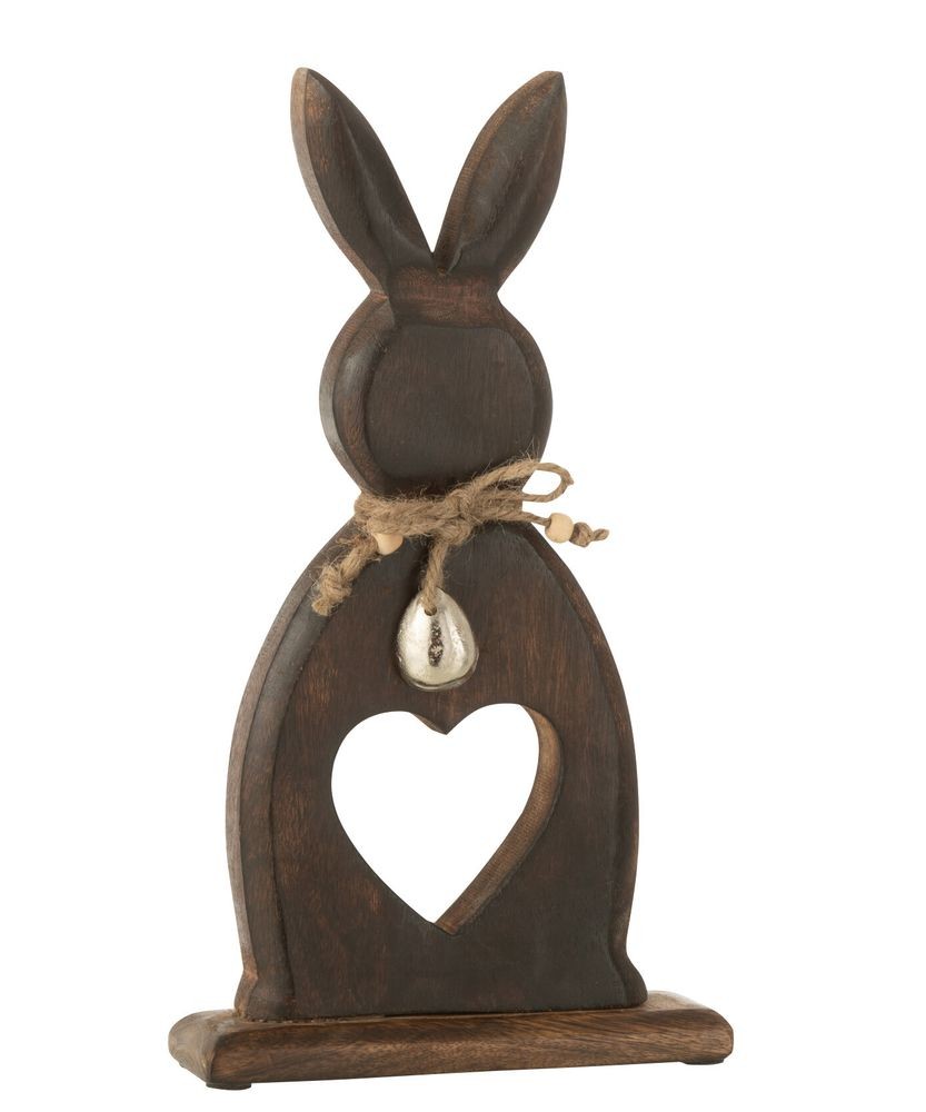 Levně Hnědá dekorace králík z mangového dřeva se srdíčkem - 11*2,5*29 cm 40221