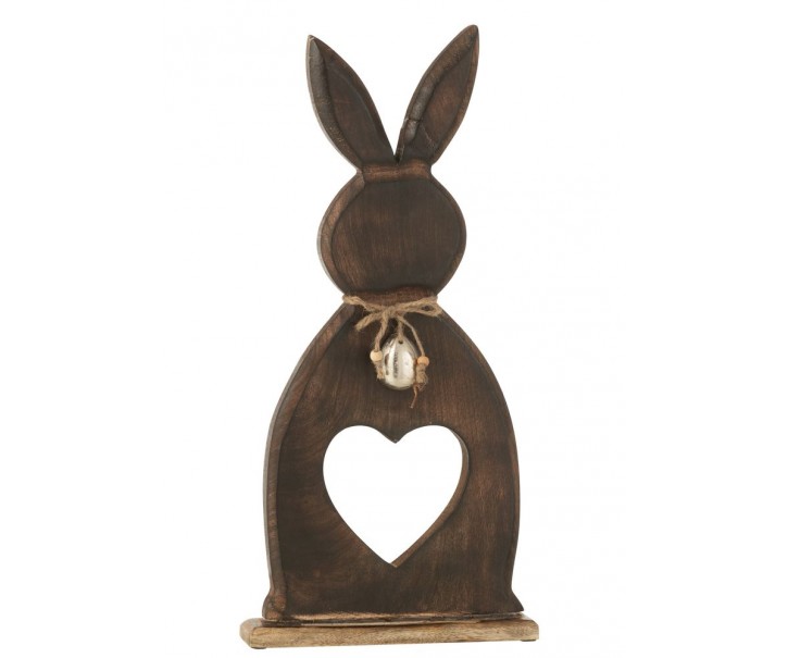 Hnědá dekorace králík z mangového dřeva se srdíčkem - 17*3,5*50 cm