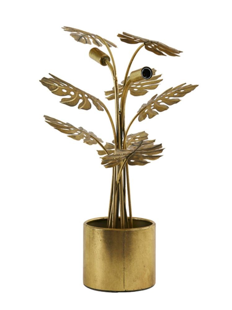 Levně Bronzová antik stolní lampa květina Monstera bronze - 53*18*67 cm / E27 1875918