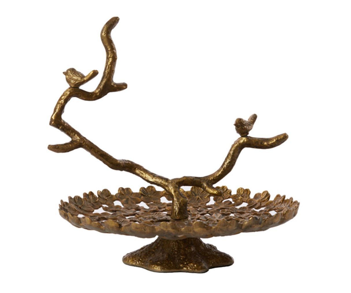 Bronzový kovový patrový etažér s ptáčky Tresa Bird Antique - 37*35*37 cm