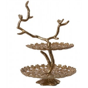 Bronzový kovový 2-patrový etažér s ptáčky Tresa Bird Antique - 37*35*53 cm