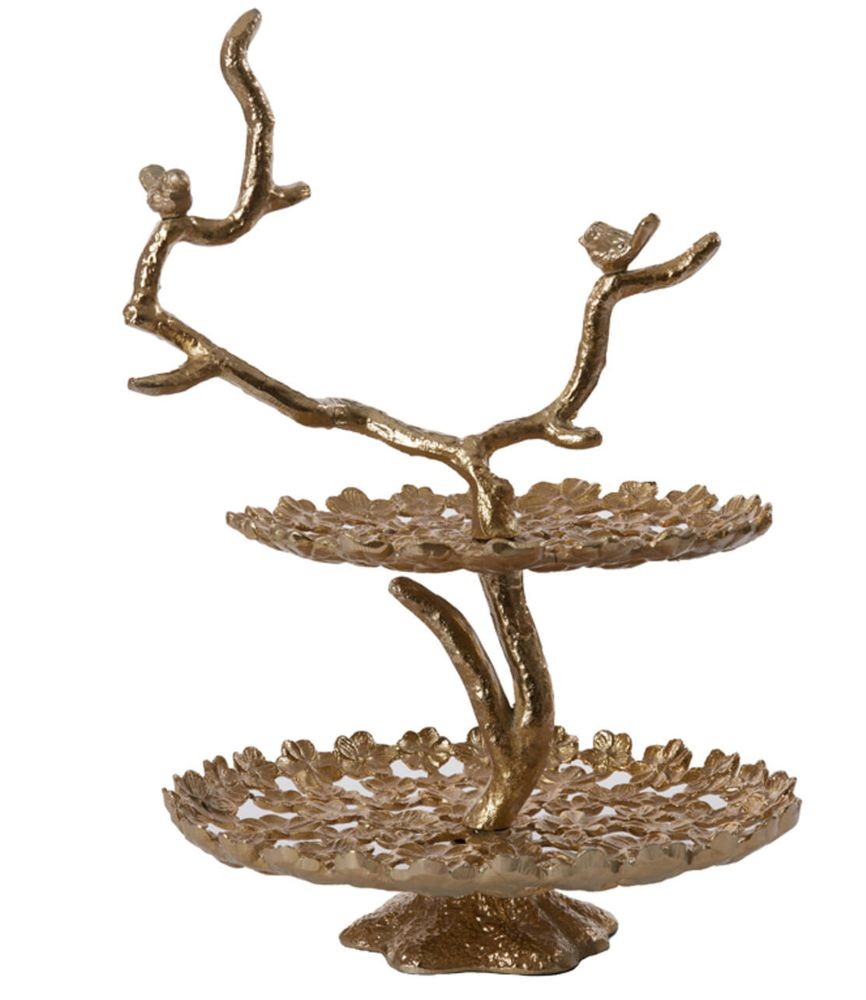 Bronzový kovový 2-patrový etažér s ptáčky Tresa Bird Antique - 37*35*53 cm