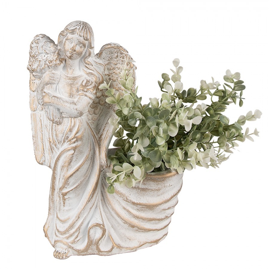 Bílý antik květináč se sochou anděla Angelio Baroque - 22*13*30 cm